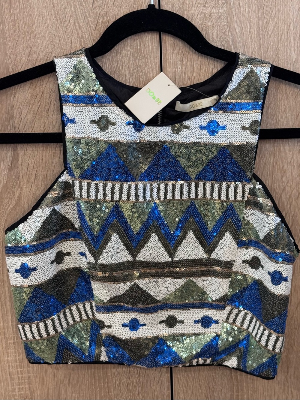 NWT Do+Be Colorful Aztec Sequin Crop Top Festival Holiday Statement Piece